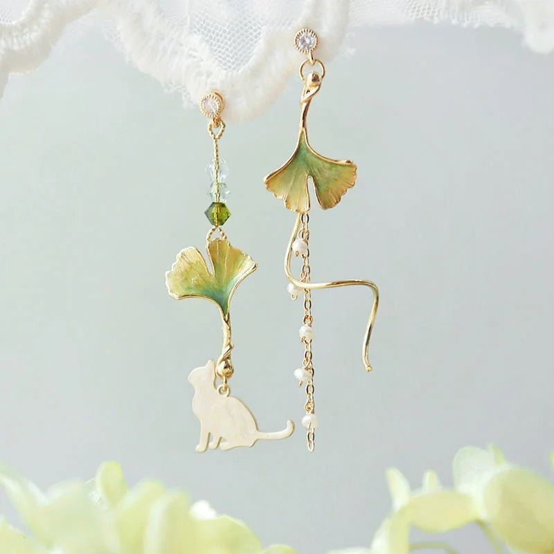 Nouvelles boucles d'oreilles pendantes asymétriques en forme de fleur coréenne pour femmes Longues avec pompon papillon, perle d'imitation, chat, pour fête, bijoux