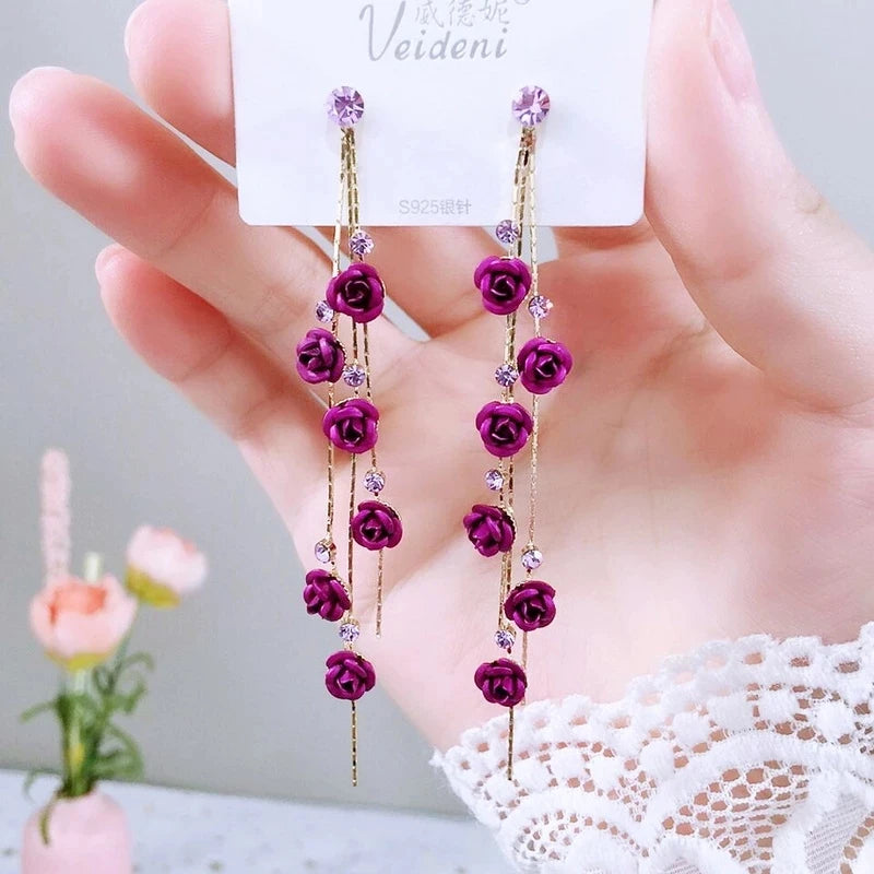 Nouvelles boucles d'oreilles pendantes asymétriques en forme de fleur coréenne pour femmes Longues avec pompon papillon, perle d'imitation, chat, pour fête, bijoux