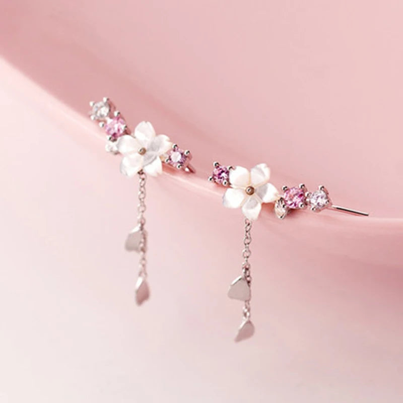 Nouvelles boucles d'oreilles pendantes asymétriques en forme de fleur coréenne pour femmes Longues avec pompon papillon, perle d'imitation, chat, pour fête, bijoux