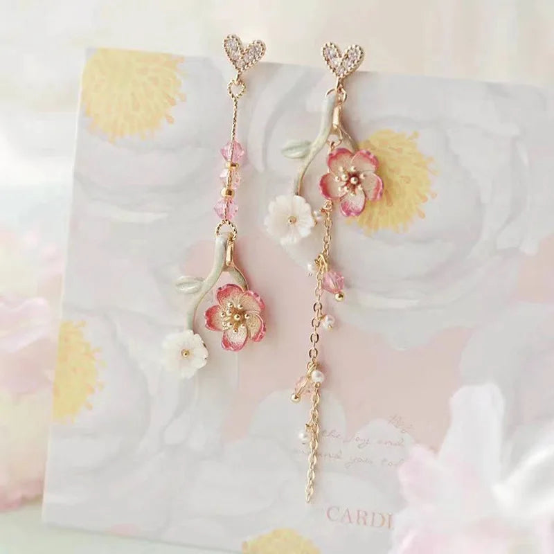 Nouvelles boucles d'oreilles pendantes asymétriques en forme de fleur coréenne pour femmes Longues avec pompon papillon, perle d'imitation, chat, pour fête, bijoux