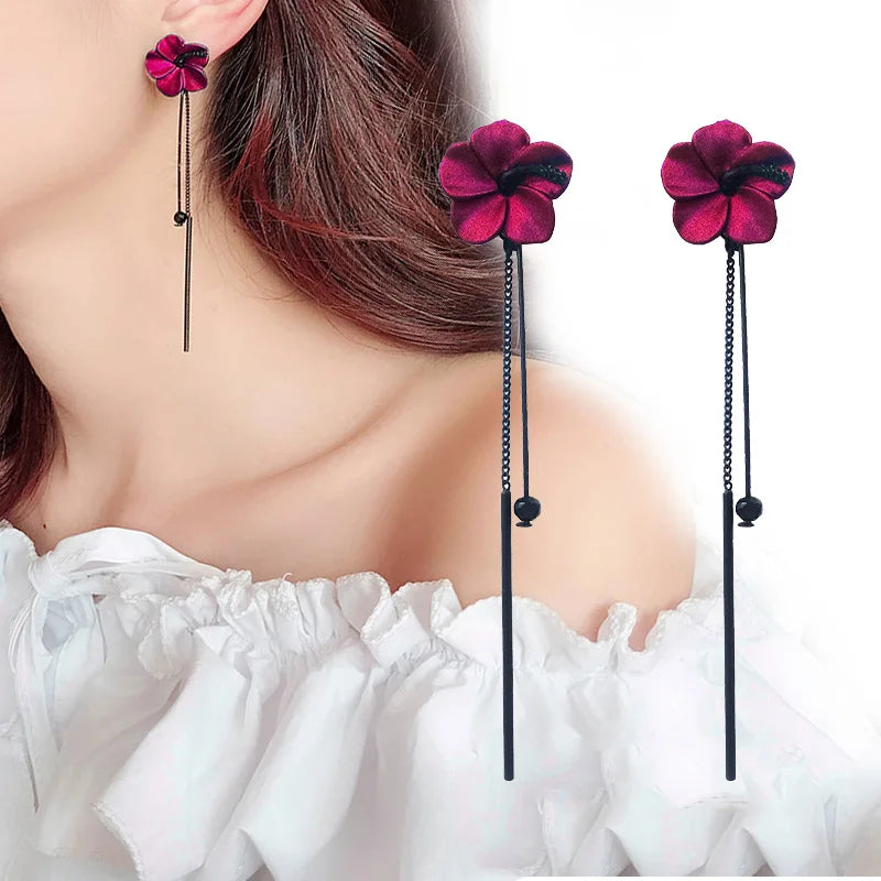Nouvelles boucles d'oreilles pendantes asymétriques en forme de fleur coréenne pour femmes Longues avec pompon papillon, perle d'imitation, chat, pour fête, bijoux