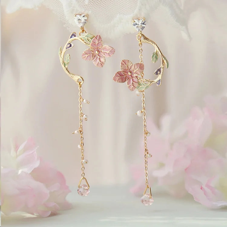Nouvelles boucles d'oreilles pendantes asymétriques en forme de fleur coréenne pour femmes Longues avec pompon papillon, perle d'imitation, chat, pour fête, bijoux