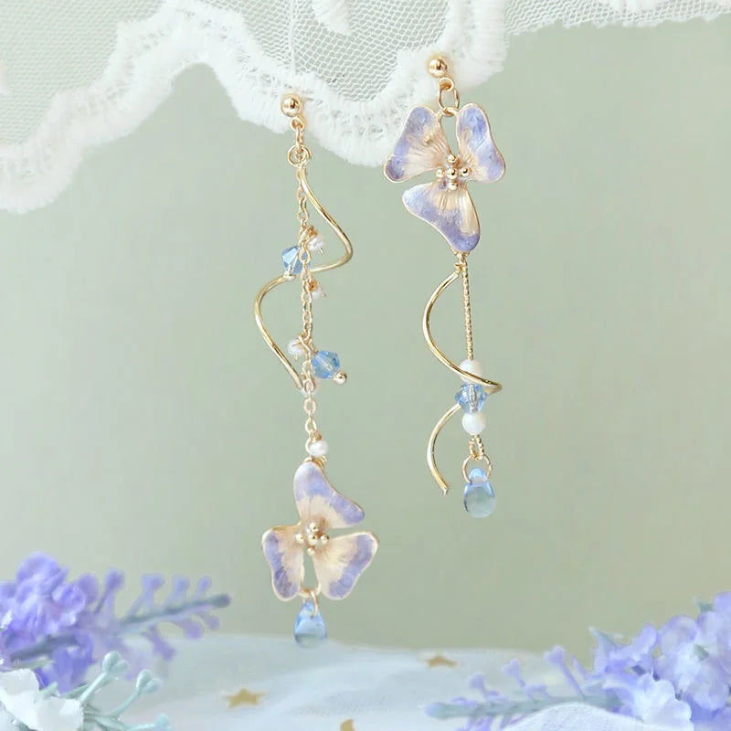 Nouvelles boucles d'oreilles pendantes asymétriques en forme de fleur coréenne pour femmes Longues avec pompon papillon, perle d'imitation, chat, pour fête, bijoux