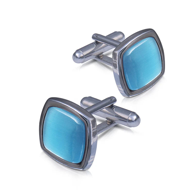Boutons de Manchette en Opale pour Chemise Homme Style Français Pierre d'Opale Œil de Chat Métal Strass Bouton de Manchette Costume Homme Mariage Affaires Bijoux