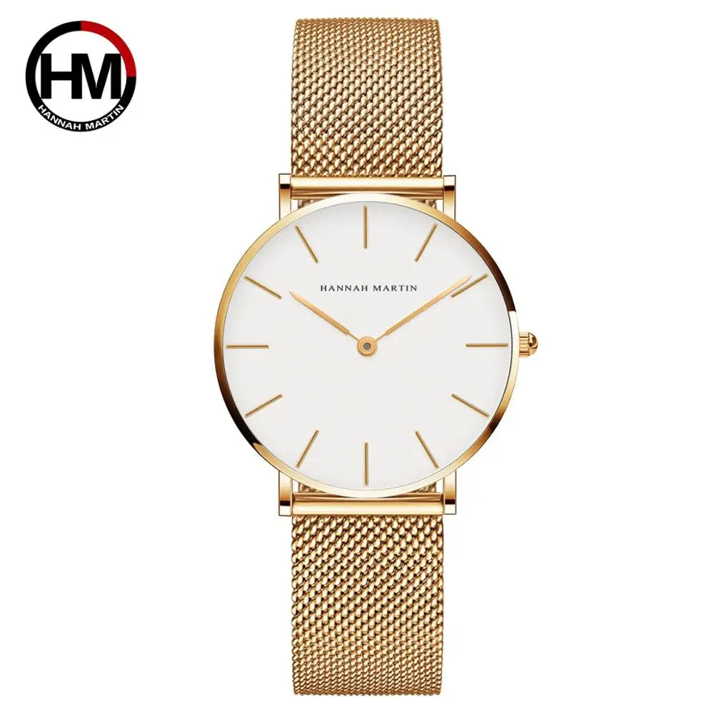Montre Dropshipping HANNAH MARTIN Femme Qualité Supérieure Acier Inoxydable Mouvement Japonais Quartz Étanche 36mm Or Rose Complet