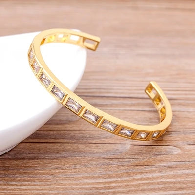 Nidin New Fashion Design Luxury Brand Cuff Bangles Trendy Copper Cubic Zirconia Bracelets For Women Party Birthday Jewelry Gift