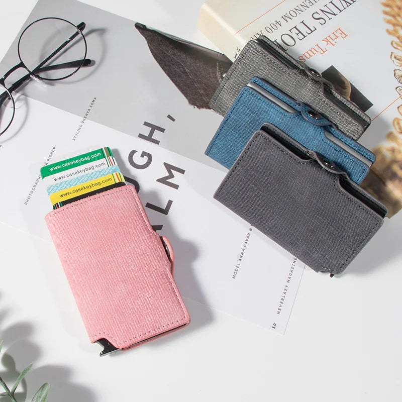Porte-cartes en cuir RFID pour femmes, couleur unie, vintage, court, avec fermoir, pour dames et jeunes filles, rose, pochette