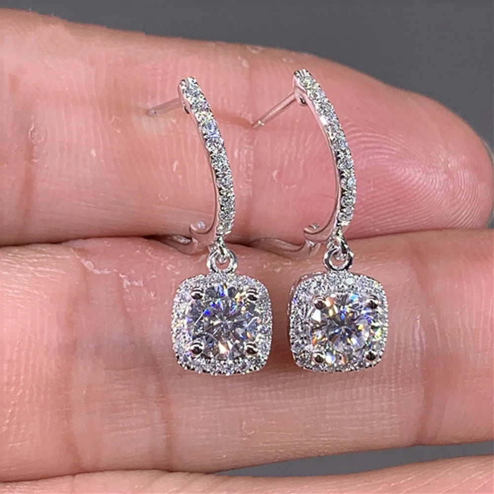 Huitan Nouvelles Boucles d'Oreilles Pendante Carrées Tendance Bijoux de Mariage de Fiançailles Brillants Élégantes Boucles d'Oreilles Pendantes pour Femmes Joli Cadeau