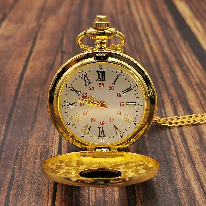 Luxury Gold Roman Numerals Quartz Pocket Watch Chain Men Women Hollow Case Vintage Pendant Necklace Best Gifts for Men Women