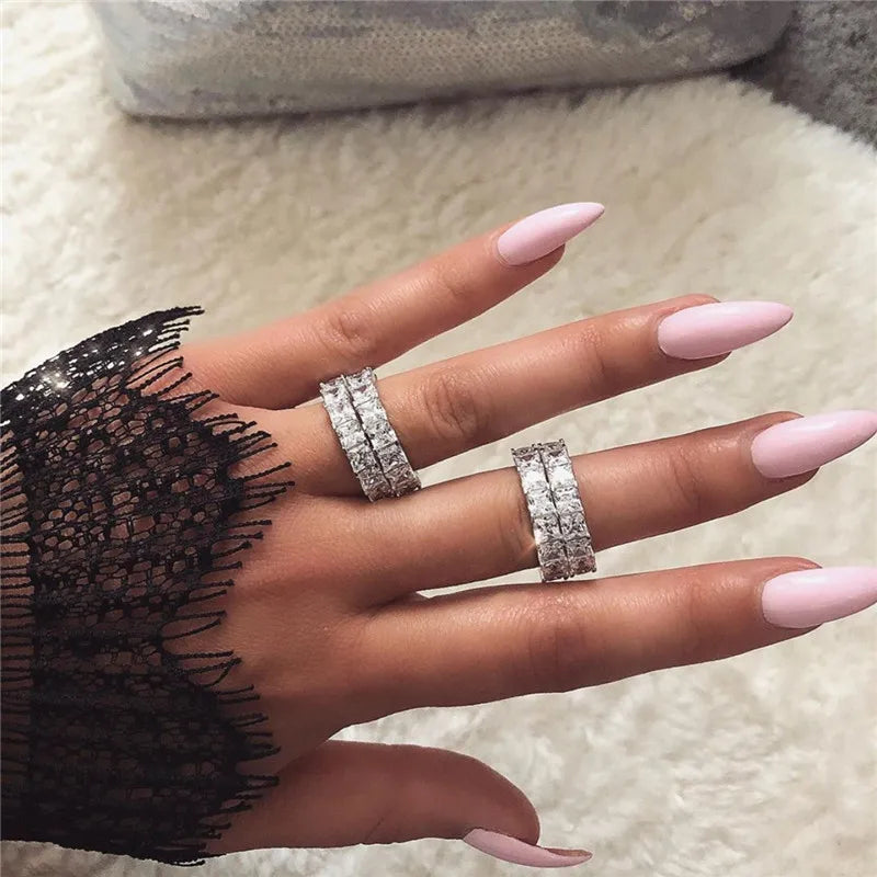 choucong Ensembles de 3 bagues de déclaration en argent sterling 925, taille princesse AAAAA cz, bagues de fiançailles et de mariage pour femmes
