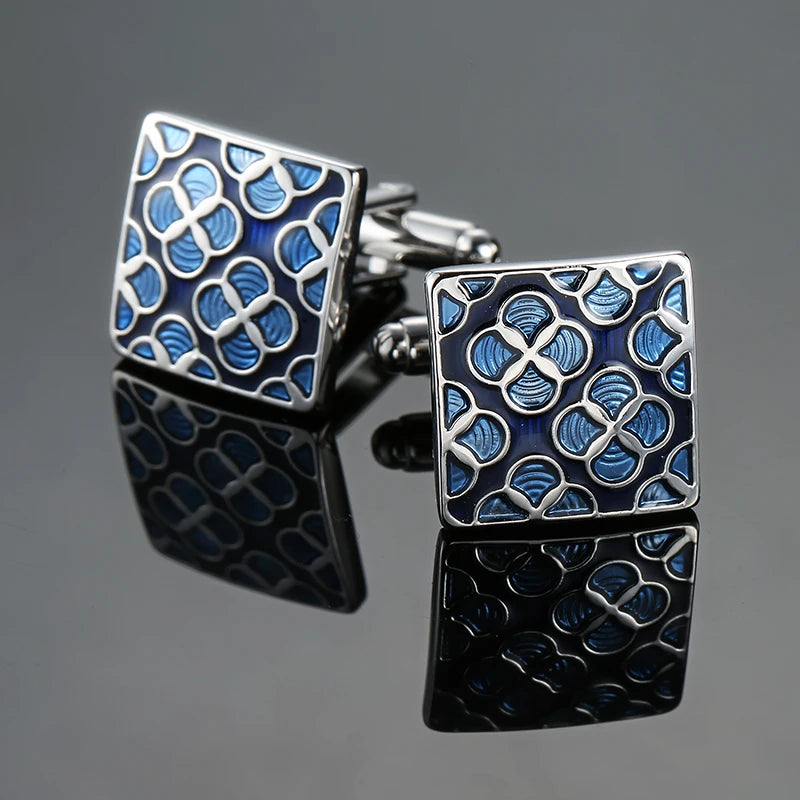 Boutons de manchette chemise française classique Émail rouge bleu noir peint à la main de haute qualité boutons en métal accessoires vestimentaires pour hommes bijoux