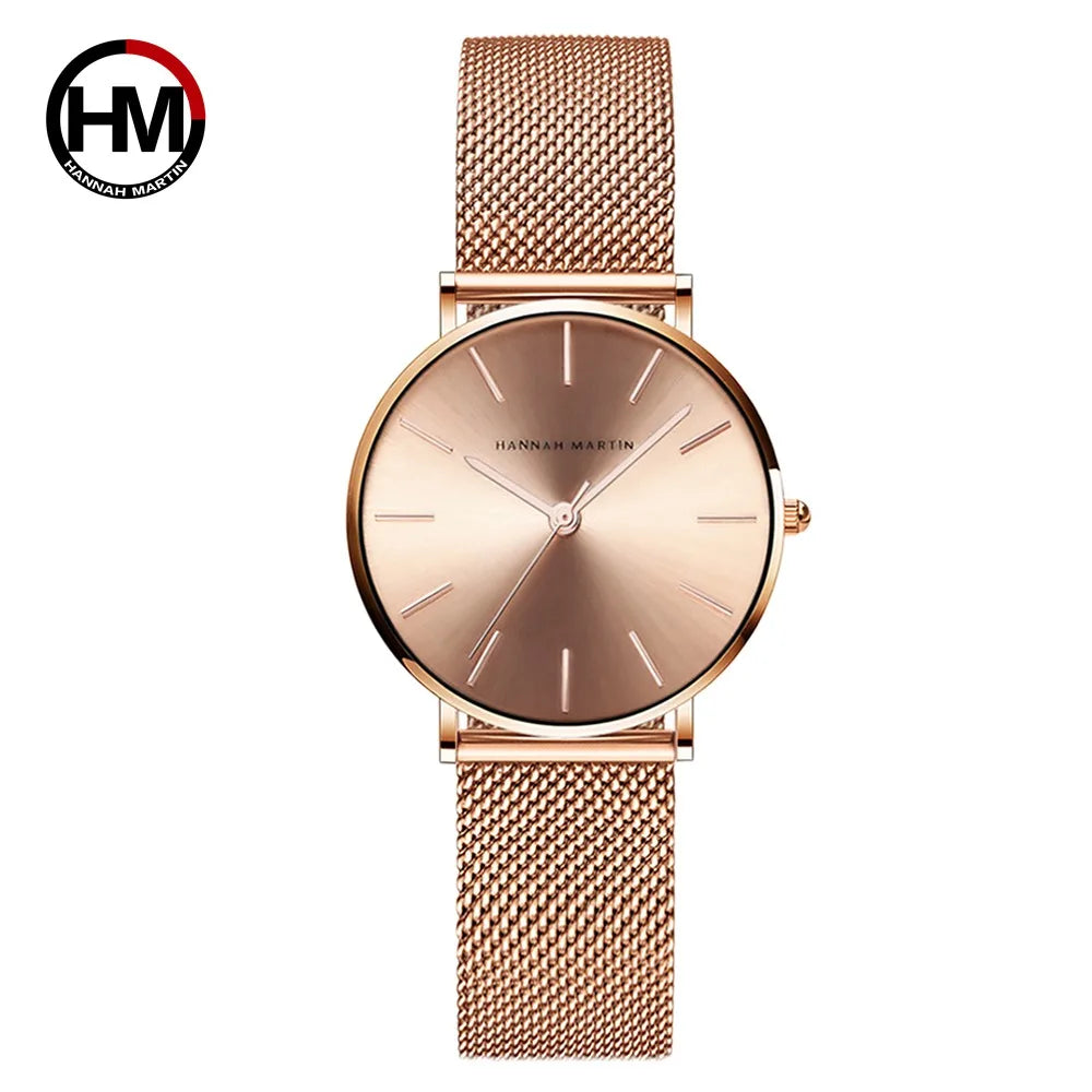 Montre Dropshipping HANNAH MARTIN Femme Qualité Supérieure Acier Inoxydable Mouvement Japonais Quartz Étanche 36mm Or Rose Complet