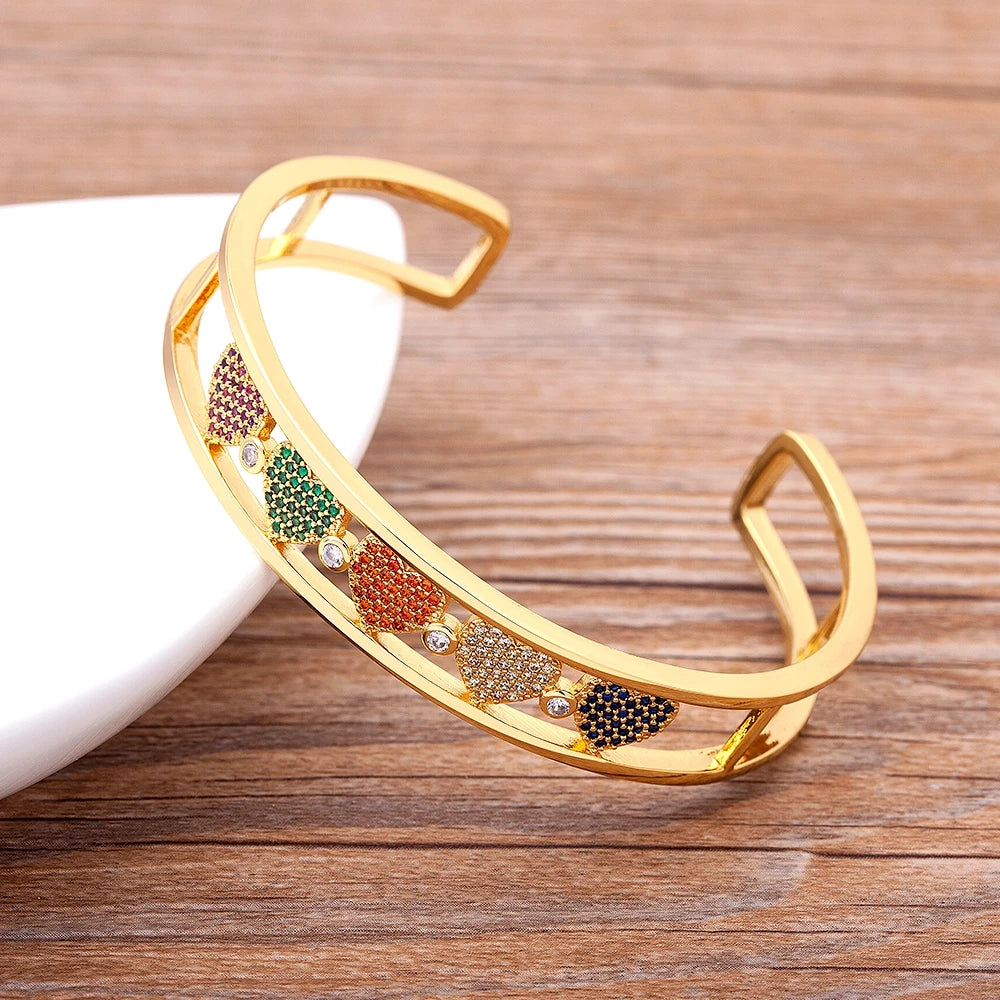 Nidin New Fashion Design Luxury Brand Cuff Bangles Trendy Copper Cubic Zirconia Bracelets For Women Party Birthday Jewelry Gift