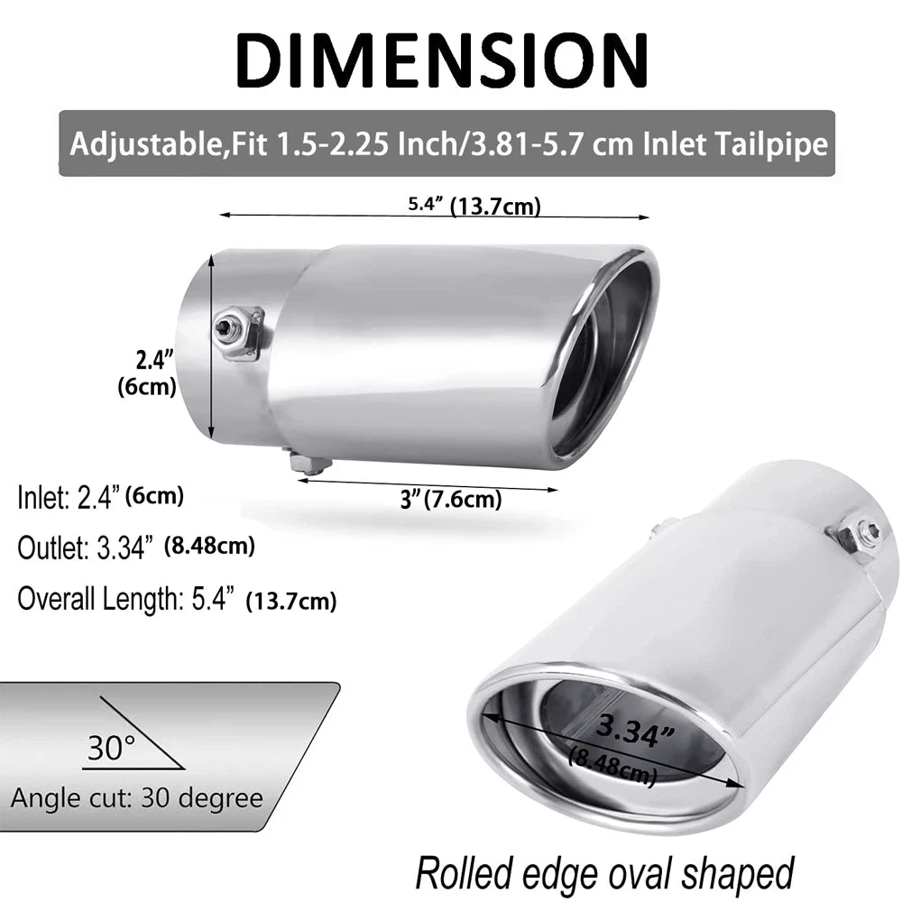 Universal Stainless Steel Car Exhaust Tail Muffler Tip Pipe -Adjustable Fit Pipes Diameter 1.5 inch to 2.25 inch (3.81cm-5.7cm)