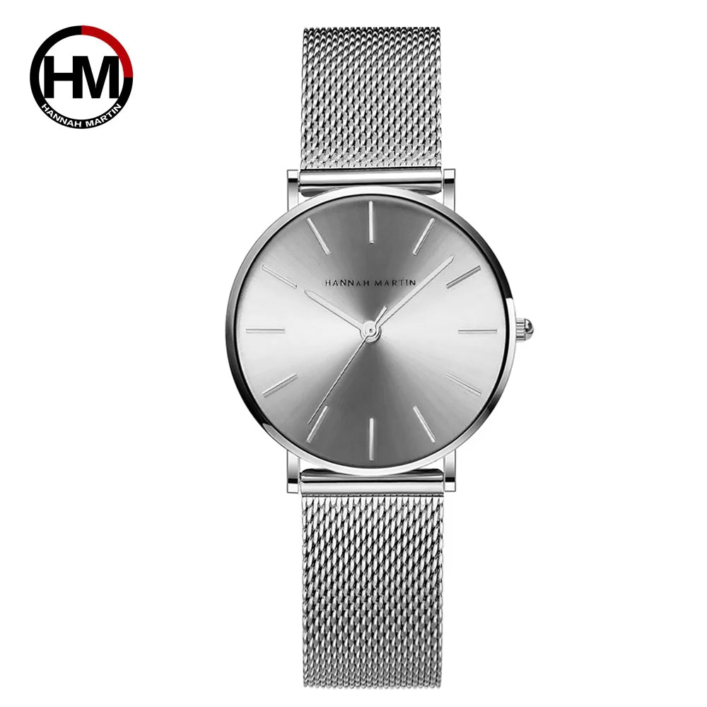 Montre Dropshipping HANNAH MARTIN Femme Qualité Supérieure Acier Inoxydable Mouvement Japonais Quartz Étanche 36mm Or Rose Complet