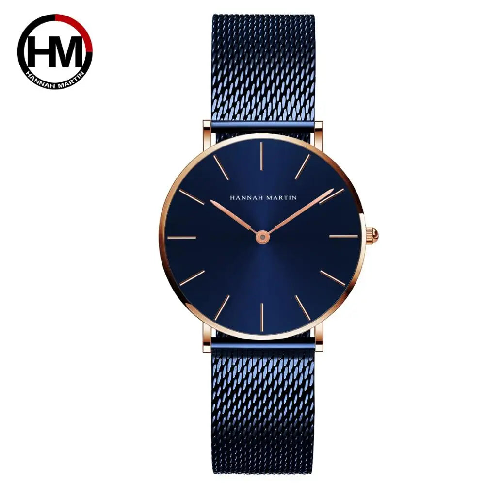 Montre Dropshipping HANNAH MARTIN Femme Qualité Supérieure Acier Inoxydable Mouvement Japonais Quartz Étanche 36mm Or Rose Complet