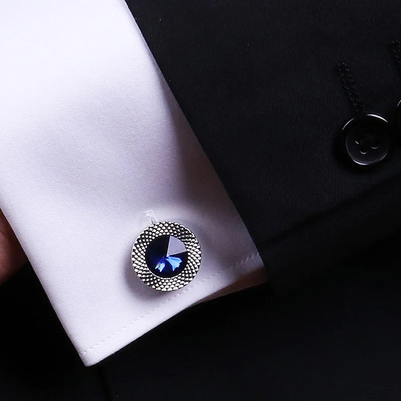 Boutons de Manchette Homme Cône Cristal Bleu Avocat Classique Prisme Bouton de Manchette Designer Haute Qualité Chemise Homme Poignets Fuselés