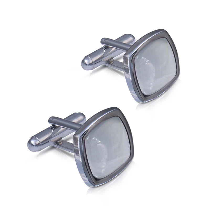Boutons de Manchette en Opale pour Chemise Homme Style Français Pierre d'Opale Œil de Chat Métal Strass Bouton de Manchette Costume Homme Mariage Affaires Bijoux