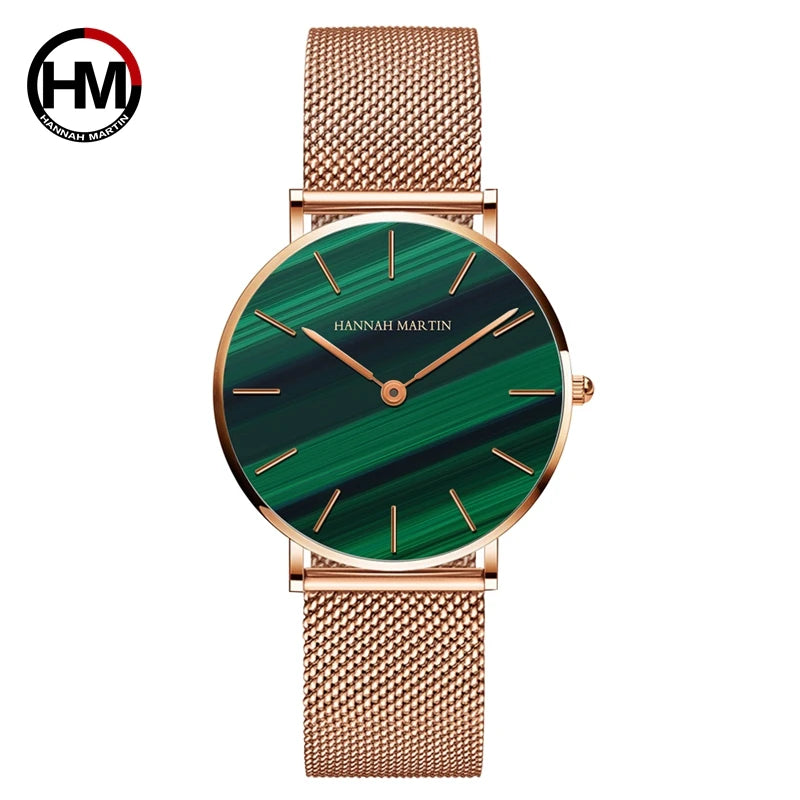 Montre Dropshipping HANNAH MARTIN Femme Qualité Supérieure Acier Inoxydable Mouvement Japonais Quartz Étanche 36mm Or Rose Complet