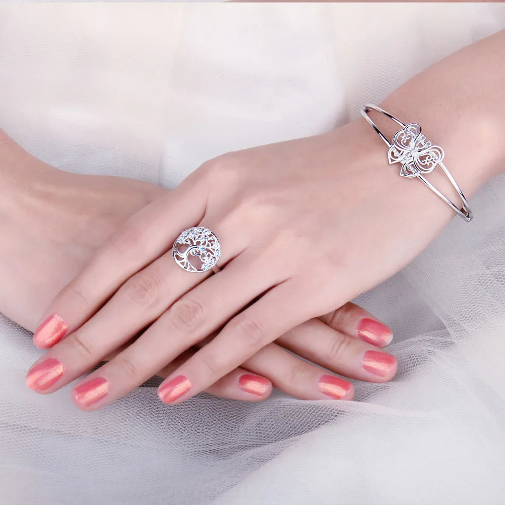 JewelryPalace Bague Arbre de Vie en Spinelle Bleu Créé Argent Sterling 925 Ouverte Réglable pour Femmes Bijoux à Grand Effet