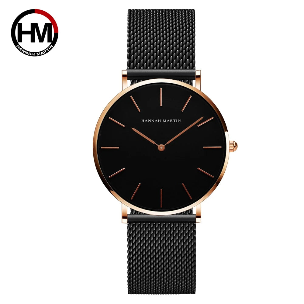 Montre Dropshipping HANNAH MARTIN Femme Qualité Supérieure Acier Inoxydable Mouvement Japonais Quartz Étanche 36mm Or Rose Complet