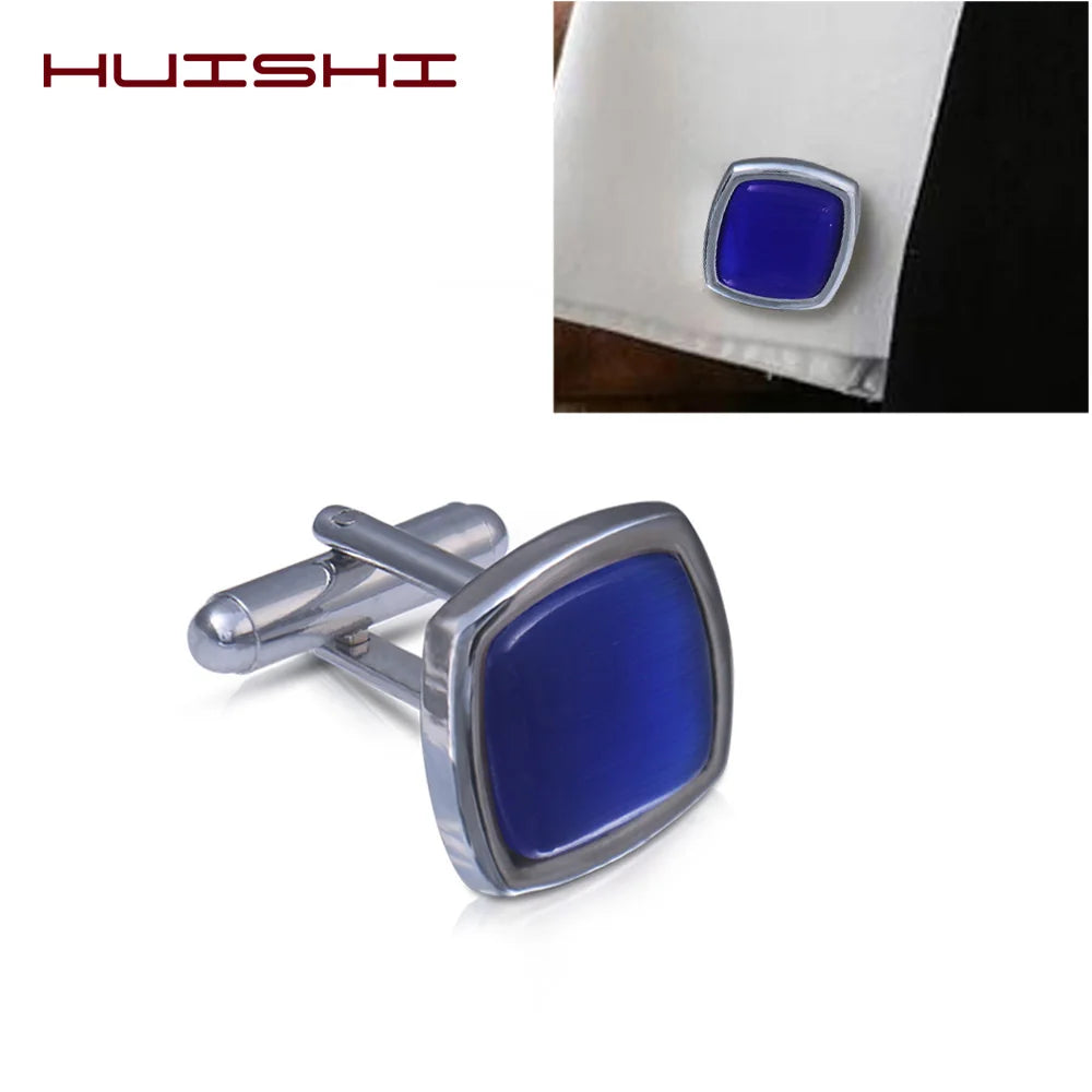 Opal Stone Cufflinks For Mens Shirt French Style Opal Stone Cats Eye Metal Rhinestone Cufflink Men Suit Wedding Business Jewelry