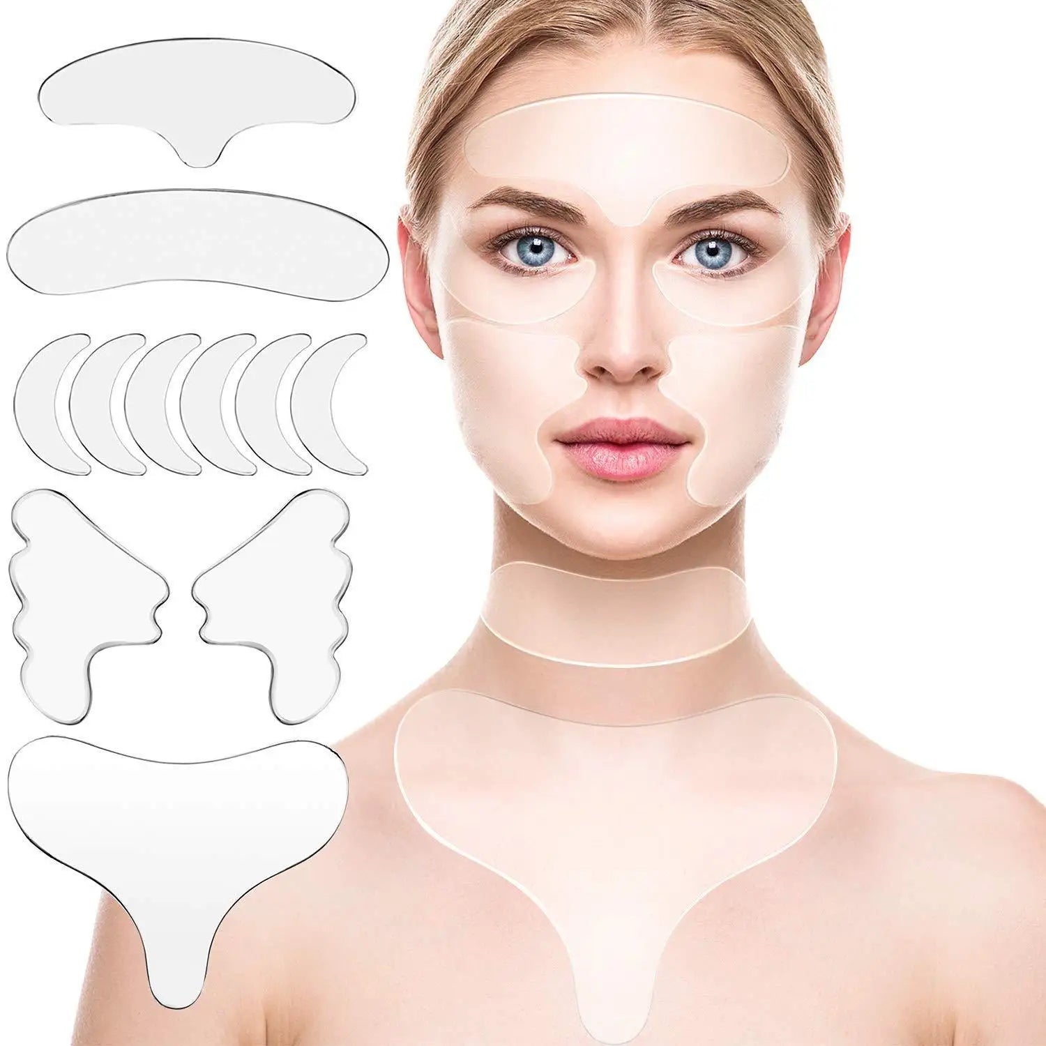 Patchs réutilisables anti-rides pour les yeux, le menton et le front, 100 % silicone de qualité médicale, invisibles pour le lifting du visage