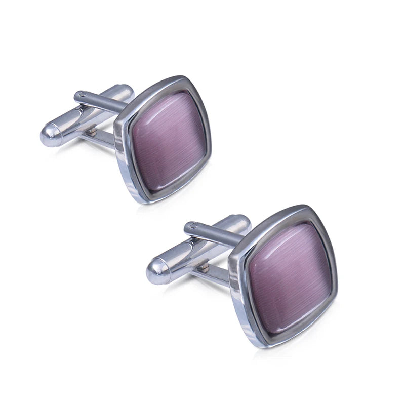 Boutons de Manchette en Opale pour Chemise Homme Style Français Pierre d'Opale Œil de Chat Métal Strass Bouton de Manchette Costume Homme Mariage Affaires Bijoux