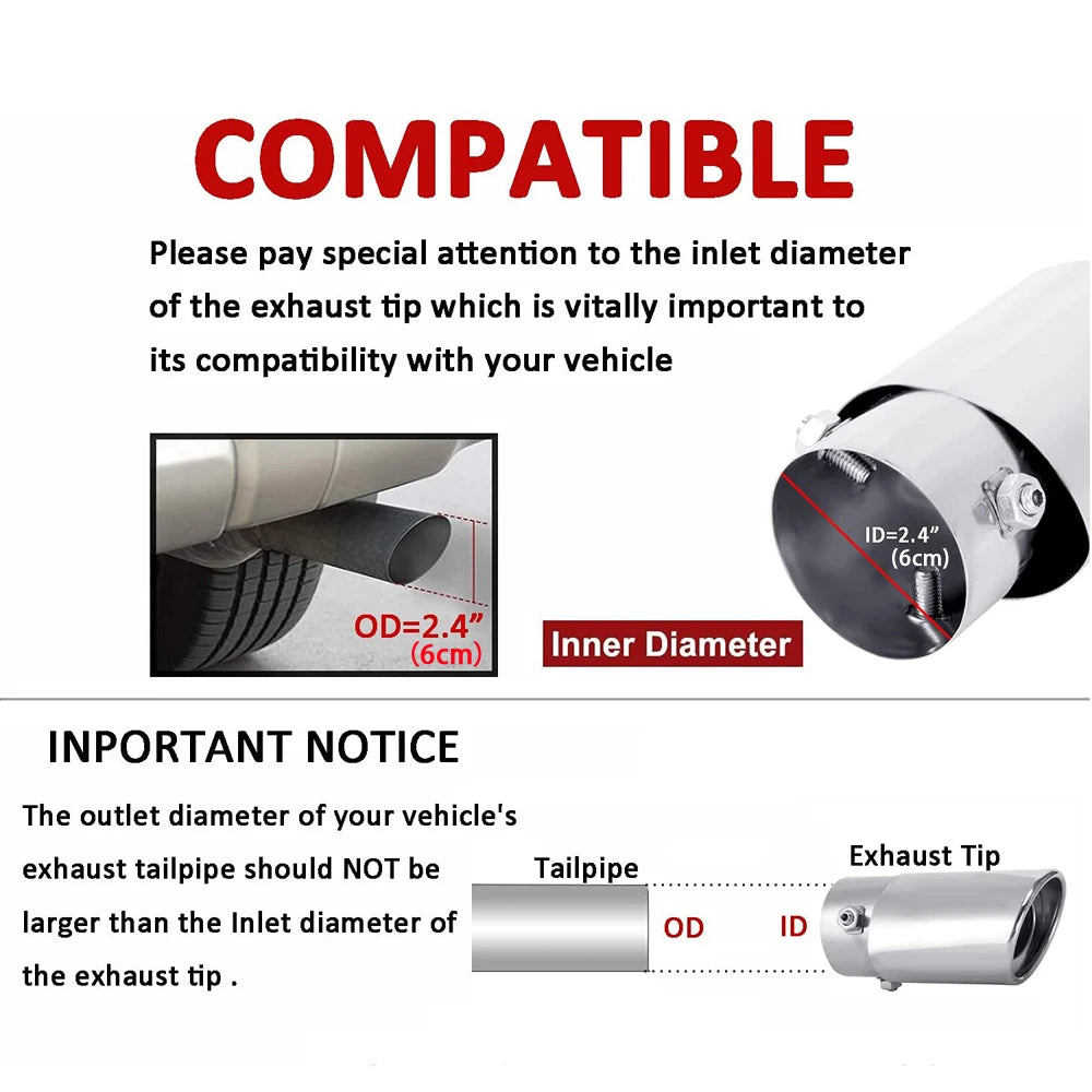 Universal Stainless Steel Car Exhaust Tail Muffler Tip Pipe -Adjustable Fit Pipes Diameter 1.5 inch to 2.25 inch (3.81cm-5.7cm)