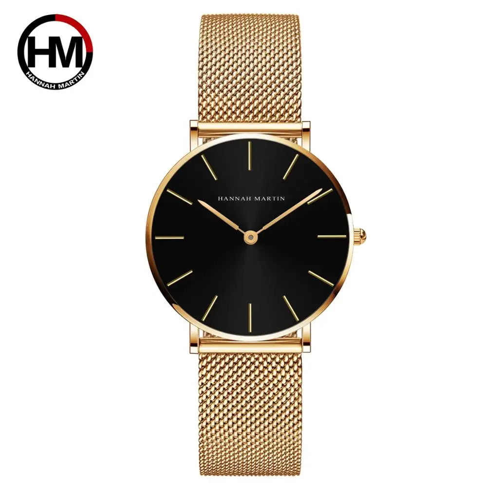 Montre Dropshipping HANNAH MARTIN Femme Qualité Supérieure Acier Inoxydable Mouvement Japonais Quartz Étanche 36mm Or Rose Complet