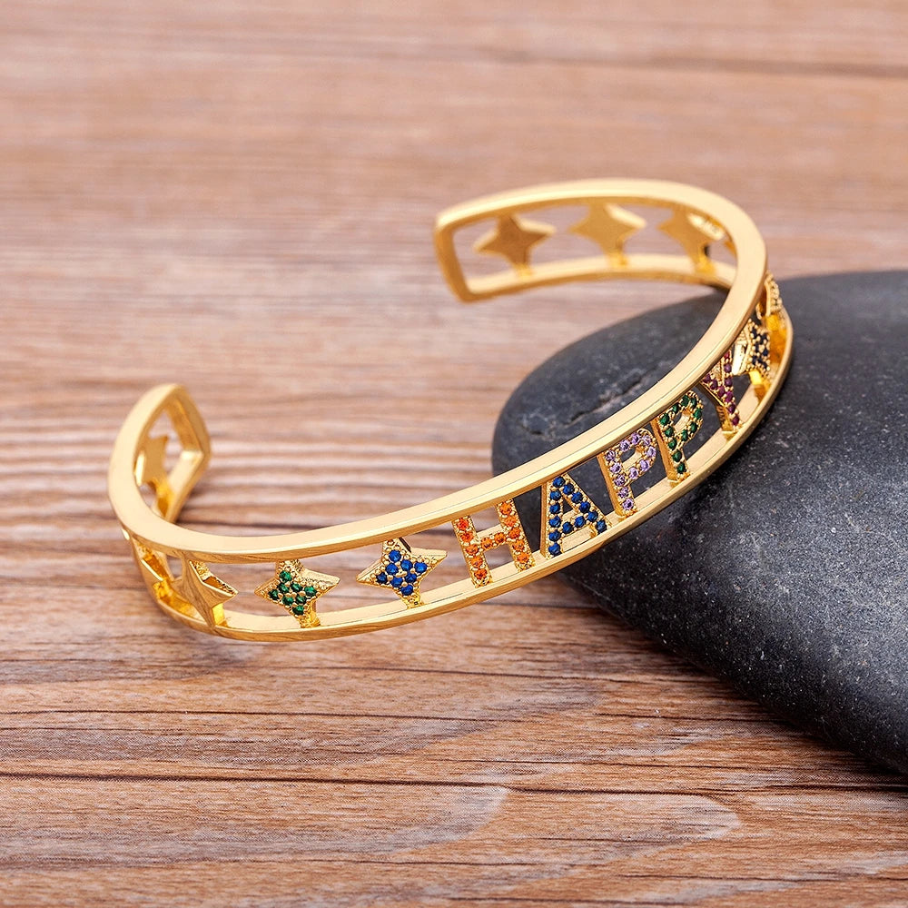 Nidin New Fashion Design Luxury Brand Cuff Bangles Trendy Copper Cubic Zirconia Bracelets For Women Party Birthday Jewelry Gift