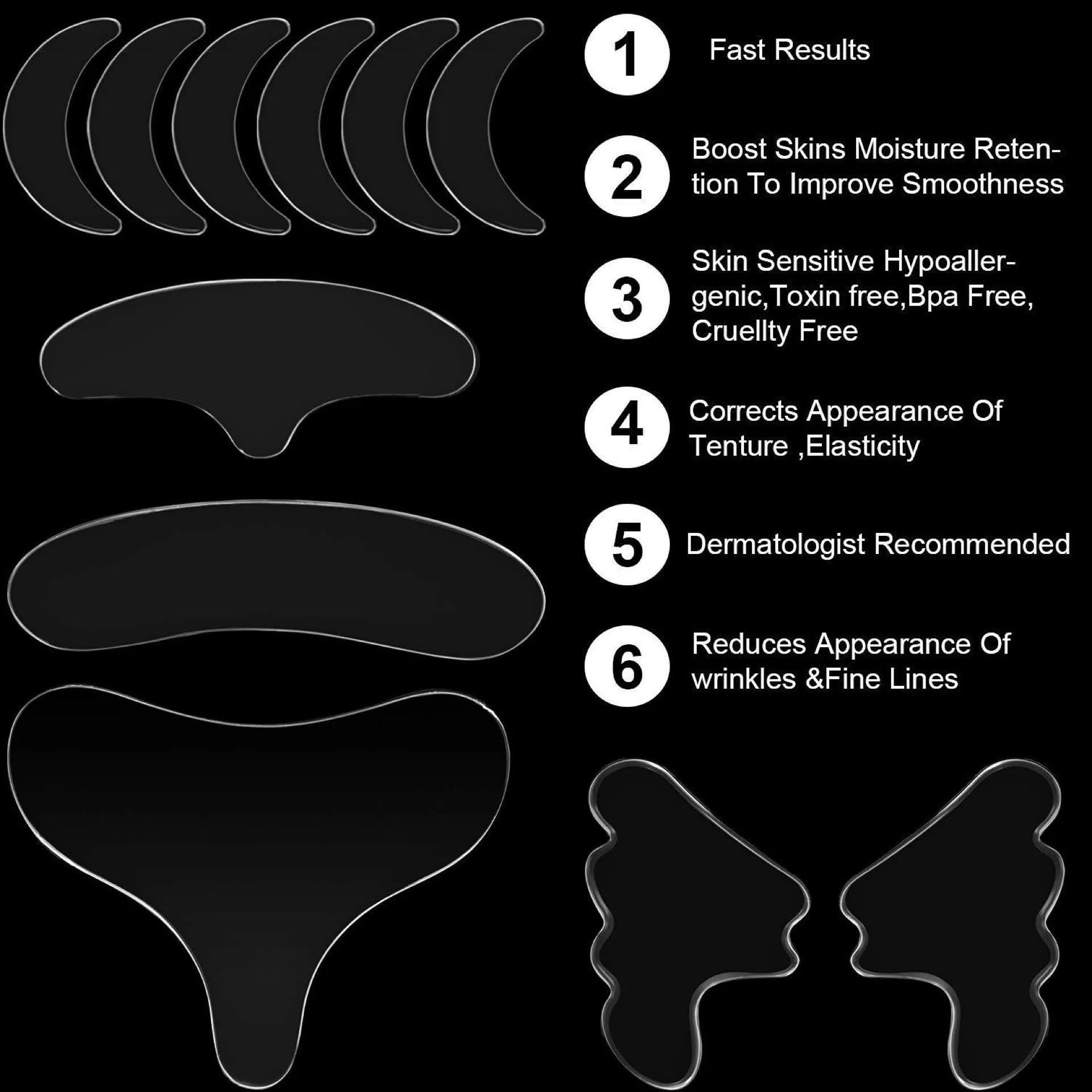 Patchs réutilisables anti-rides pour les yeux, le menton et le front, 100 % silicone de qualité médicale, invisibles pour le lifting du visage