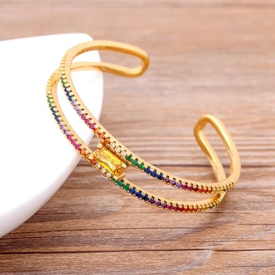Nidin Nouveau Design de Mode Luxe Marque Manchette Bracelets Tendance Cuivre Zircon Cubique Bracelets Pour Femmes Fête Anniversaire Bijoux Cadeau