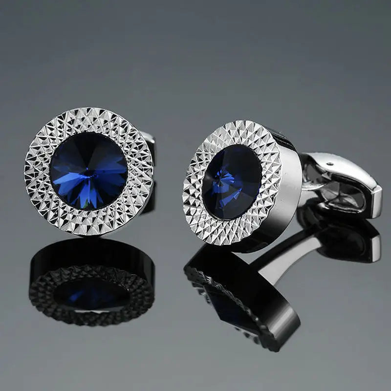 Boutons de manchette ronds en zircon, au design luxueux et inédit, avec gravure à la main, pour chemises françaises haut de gamme pour hommes