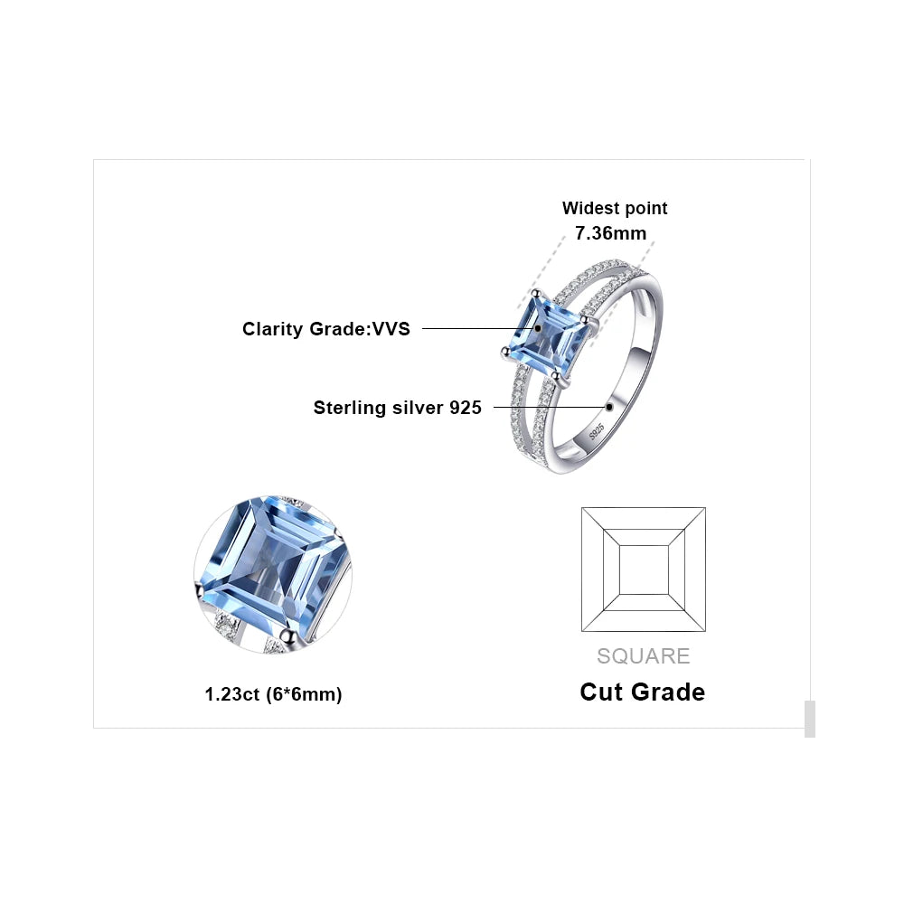 JewelryPalace Bague de fiançailles en argent sterling 925 avec topaze bleu ciel taille princesse 1,2 carat pour femme, bijoux raffinés, cadeau de mariage