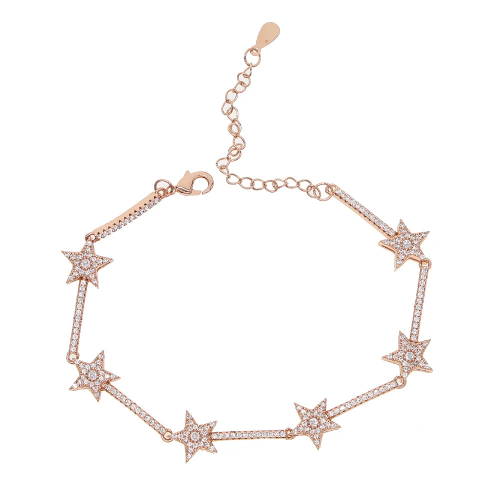 Bracelet Chaîne Esclave Étoiles en Cristal de Zirconium Tendance pour Femmes, Bracelets Breloques Étoiles Couleur Argent Délicats en CZ