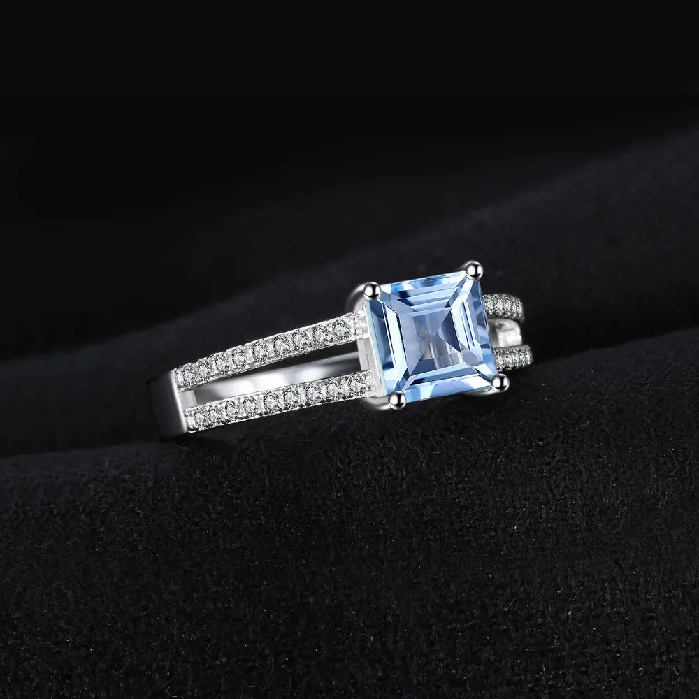 JewelryPalace Bague de fiançailles en argent sterling 925 avec topaze bleu ciel taille princesse 1,2 carat pour femme, bijoux raffinés, cadeau de mariage