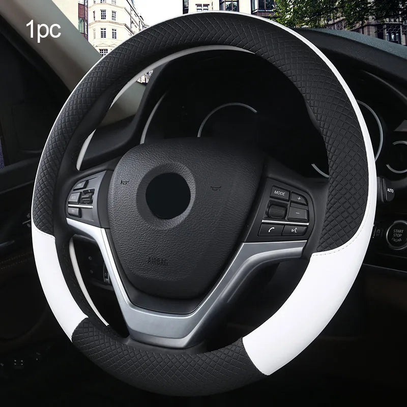 Couvre-volant universel pour volant de 37-38cm en cuir synthétique respirant Accessoires intérieurs de voiture