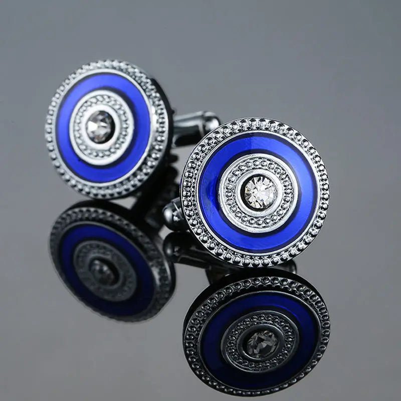 Boutons de manchette ronds en zircon, au design luxueux et inédit, avec gravure à la main, pour chemises françaises haut de gamme pour hommes