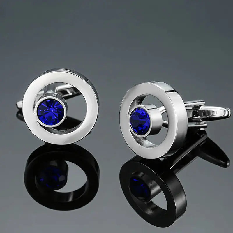 Boutons de manchette ronds en zircon, au design luxueux et inédit, avec gravure à la main, pour chemises françaises haut de gamme pour hommes