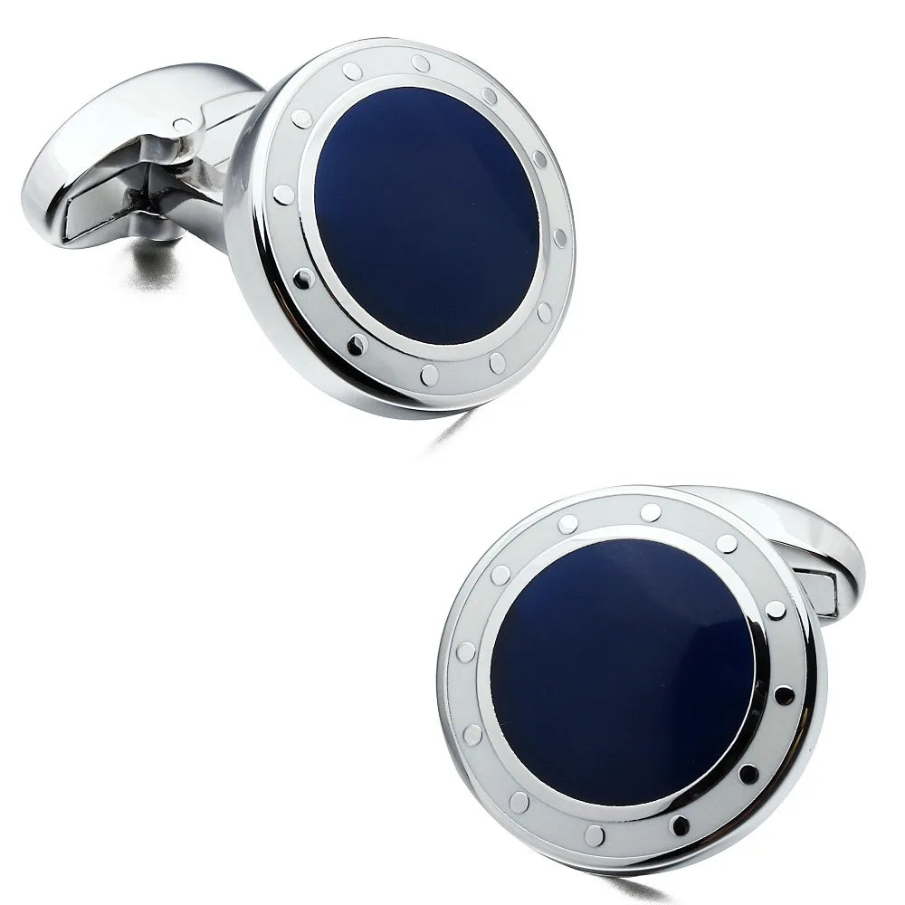 HAWSON Men's 18mm Enamel Cufflinks 2-Color(Navy/Black)Formal Shirt CuffLinks for Business Wedding Luxury Accessory Father's Gift