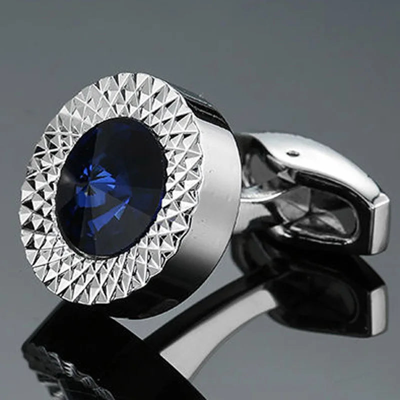 Boutons de manchette ronds en zircon, au design luxueux et inédit, avec gravure à la main, pour chemises françaises haut de gamme pour hommes