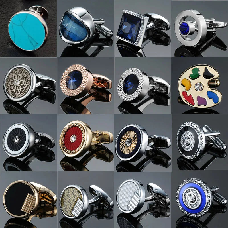 Boutons de manchette ronds en zircon, au design luxueux et inédit, avec gravure à la main, pour chemises françaises haut de gamme pour hommes