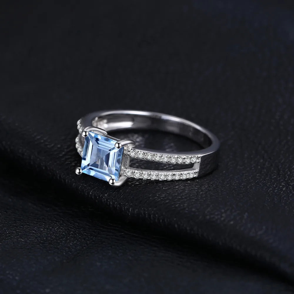 JewelryPalace Bague de fiançailles en argent sterling 925 avec topaze bleu ciel taille princesse 1,2 carat pour femme, bijoux raffinés, cadeau de mariage
