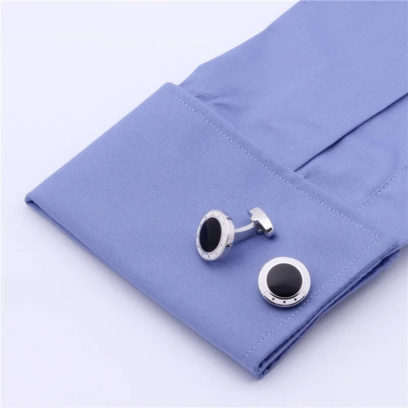 HAWSON Men's 18mm Enamel Cufflinks 2-Color(Navy/Black)Formal Shirt CuffLinks for Business Wedding Luxury Accessory Father's Gift