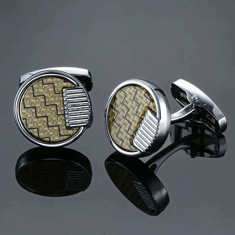 Boutons de manchette ronds en zircon, au design luxueux et inédit, avec gravure à la main, pour chemises françaises haut de gamme pour hommes