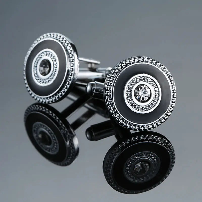 Boutons de manchette ronds en zircon, au design luxueux et inédit, avec gravure à la main, pour chemises françaises haut de gamme pour hommes