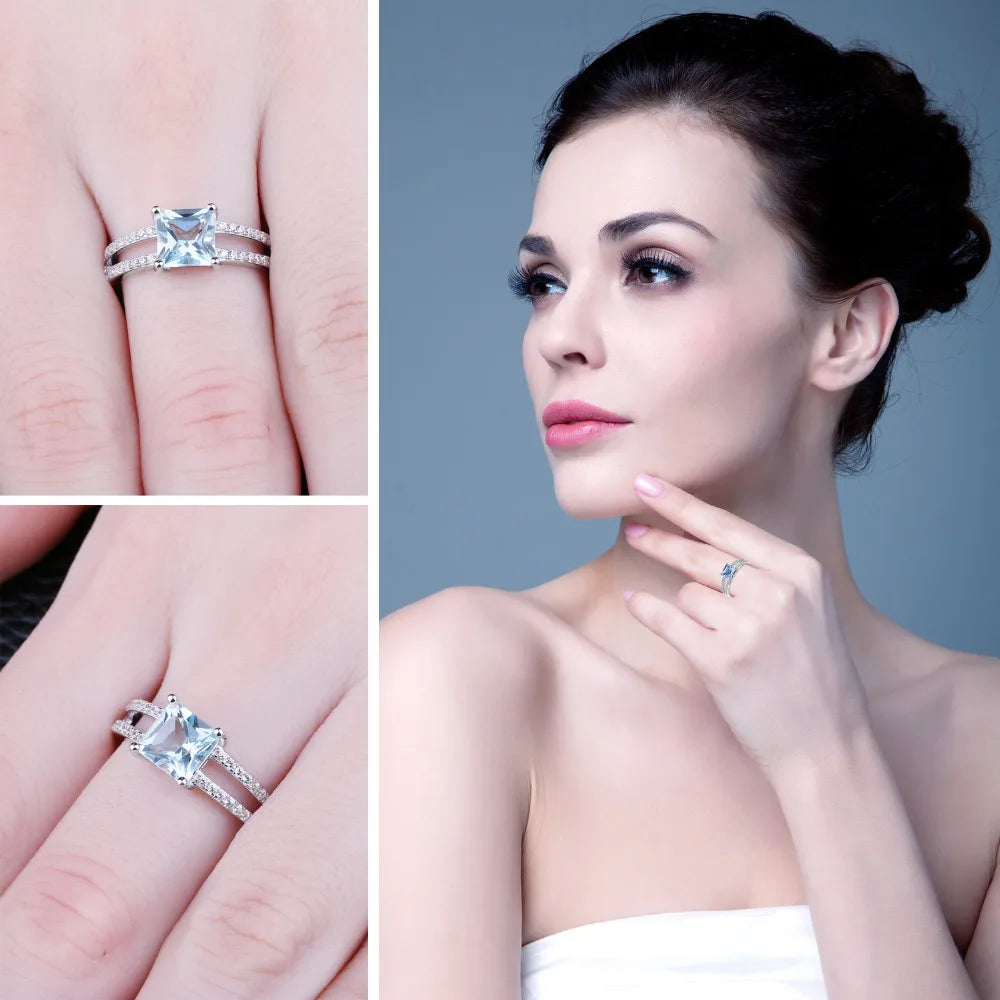 JewelryPalace Bague de fiançailles en argent sterling 925 avec topaze bleu ciel taille princesse 1,2 carat pour femme, bijoux raffinés, cadeau de mariage