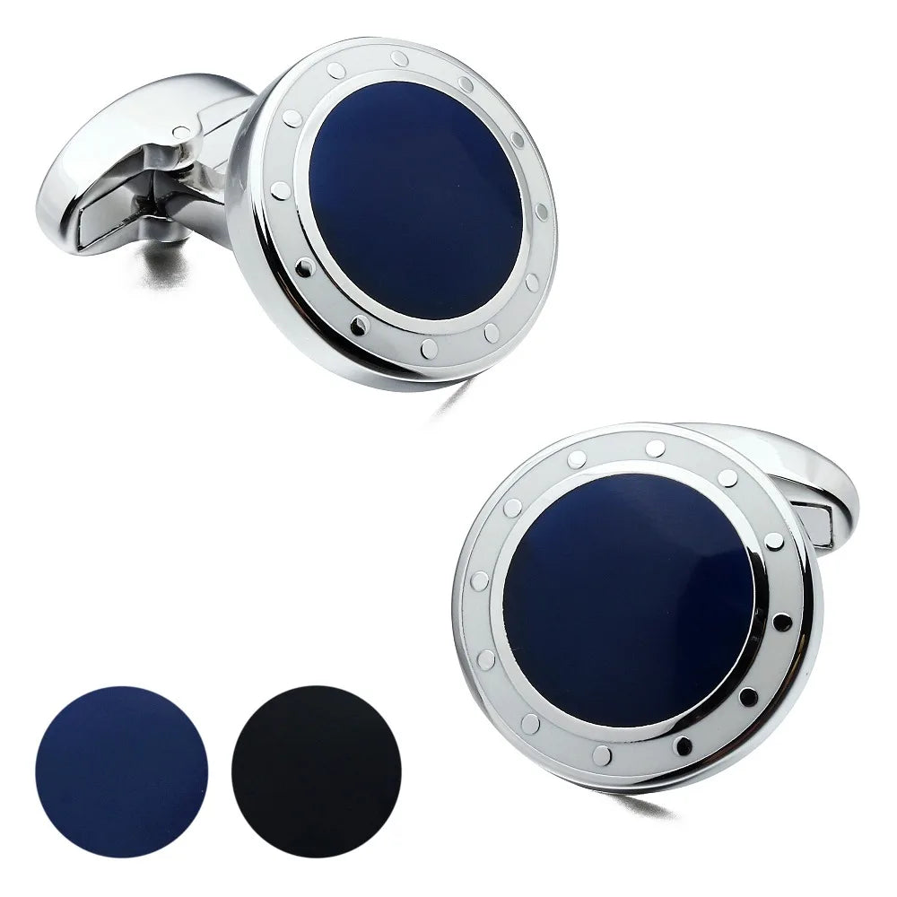 HAWSON Men's 18mm Enamel Cufflinks 2-Color(Navy/Black)Formal Shirt CuffLinks for Business Wedding Luxury Accessory Father's Gift