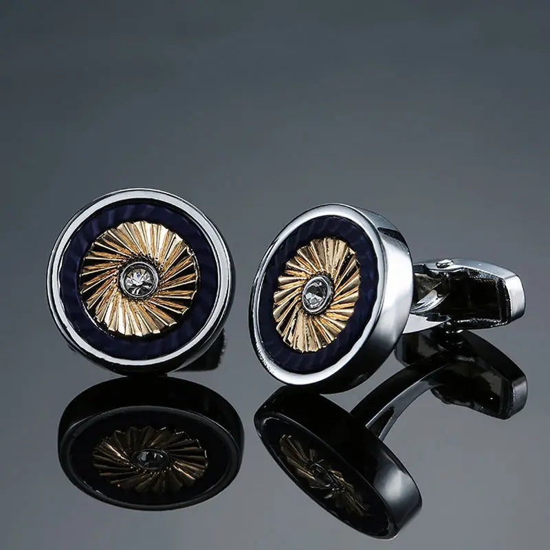 Boutons de manchette ronds en zircon, au design luxueux et inédit, avec gravure à la main, pour chemises françaises haut de gamme pour hommes